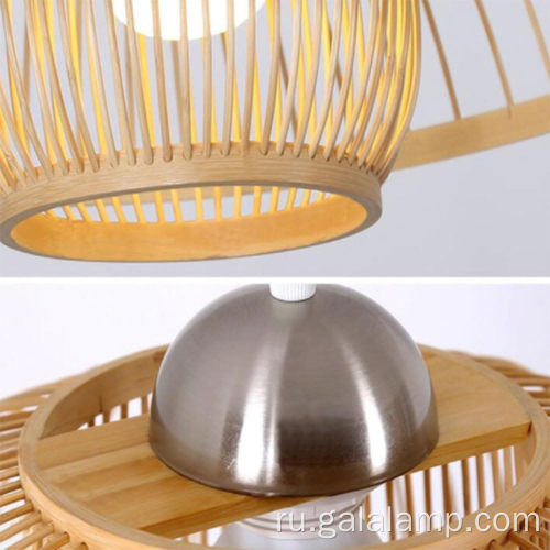 Двухслойный подвесной светильник из бамбука с куполом